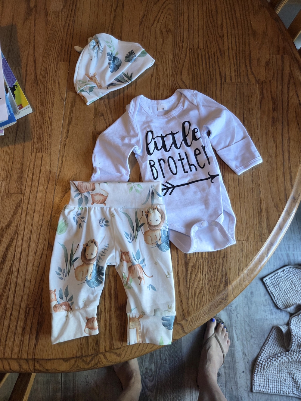 Little Brother White & Tan Lion Print Baby Matching Set